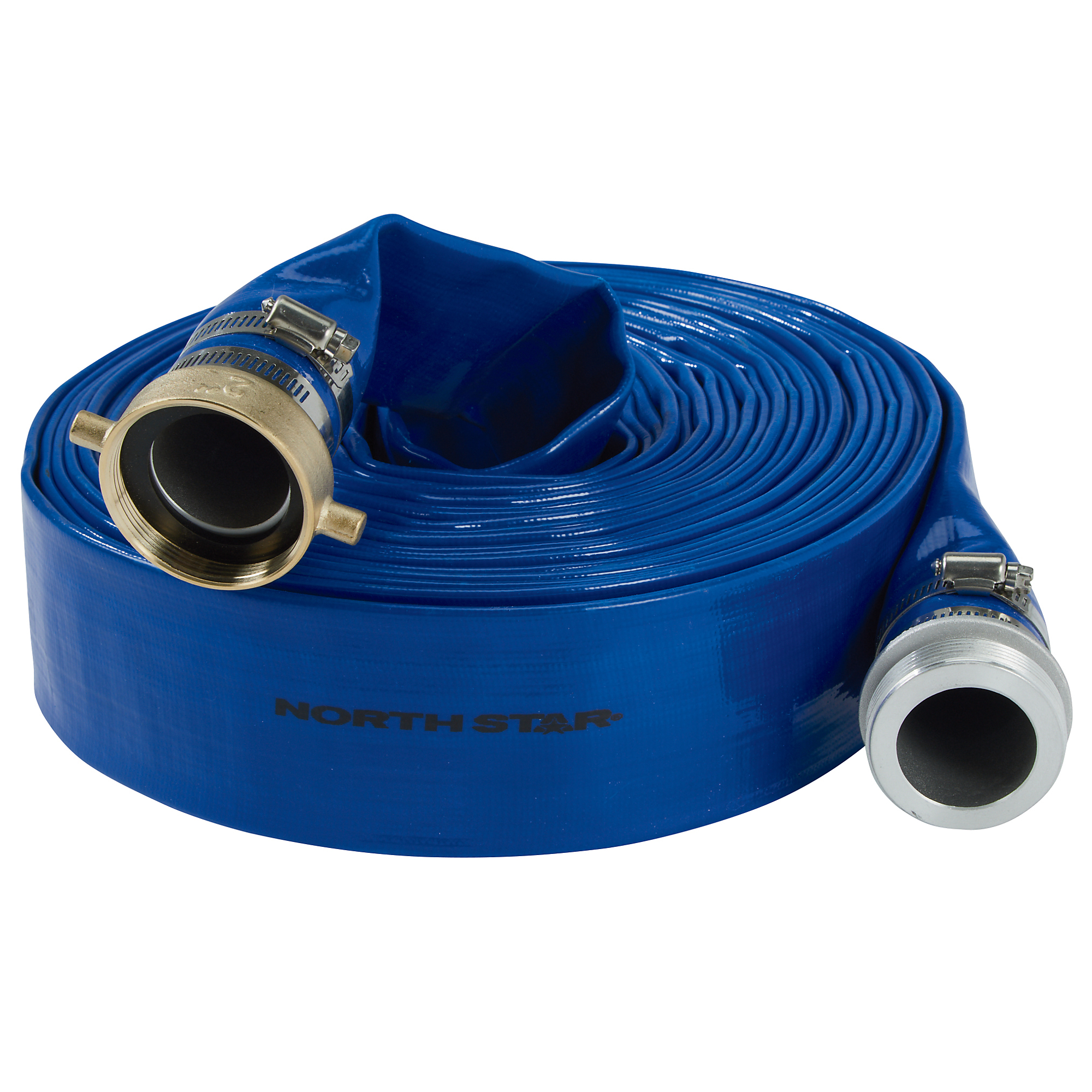 NorthStar Water Pump Discharge Hose, 2in. x 50ft. Max. PSI 80, PVC, Lays Flat, Industrial-Grade Aluminum Couplings